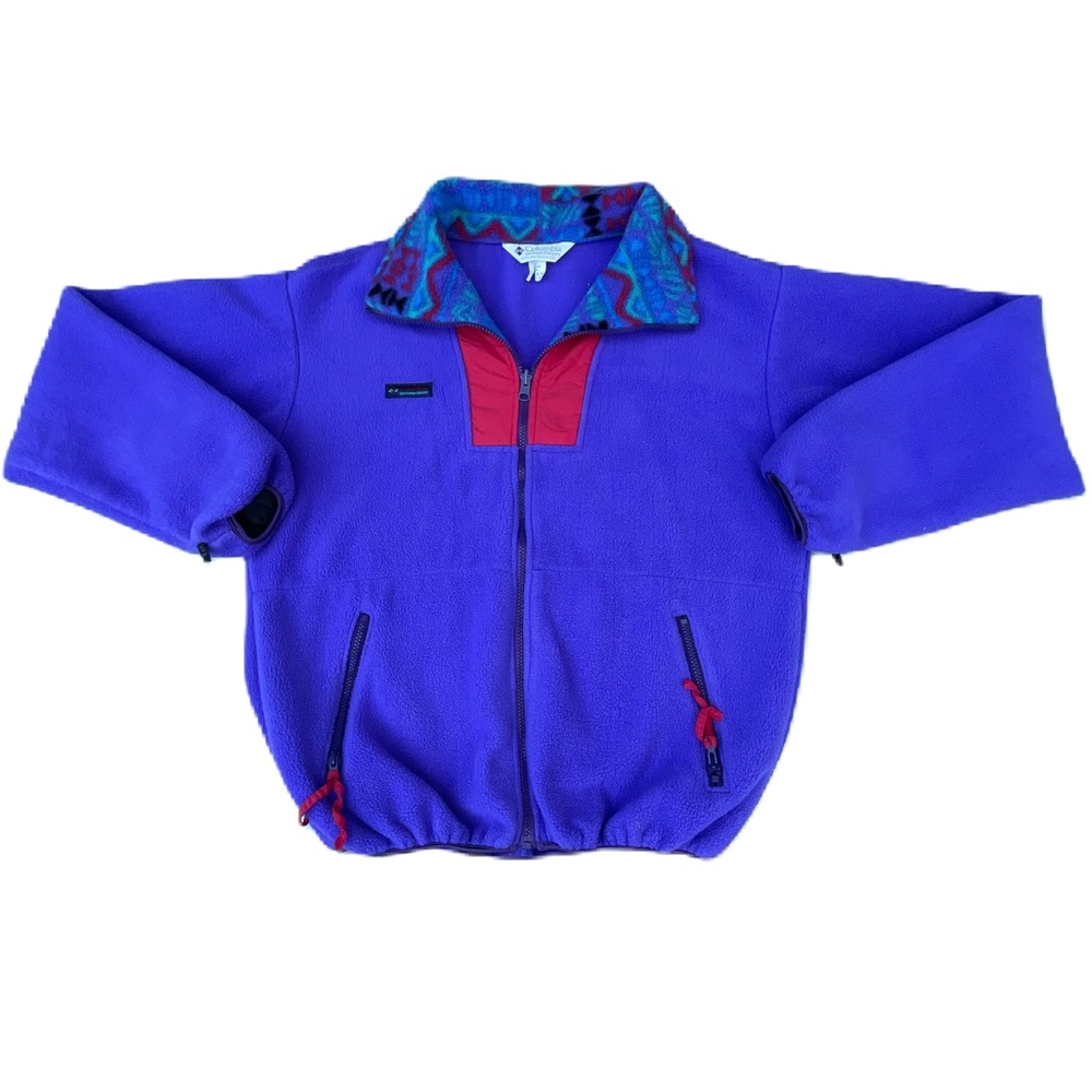 Vintage 90s Columbia Purple Sportswear Aztec Zip Up Fleece Jacket Sweater